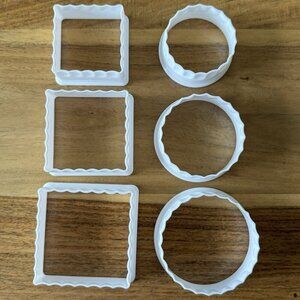 Cookie Cutters Lot 6 Square & Round Scalloped Frame Shape Dough Pastry 3 Sizes
